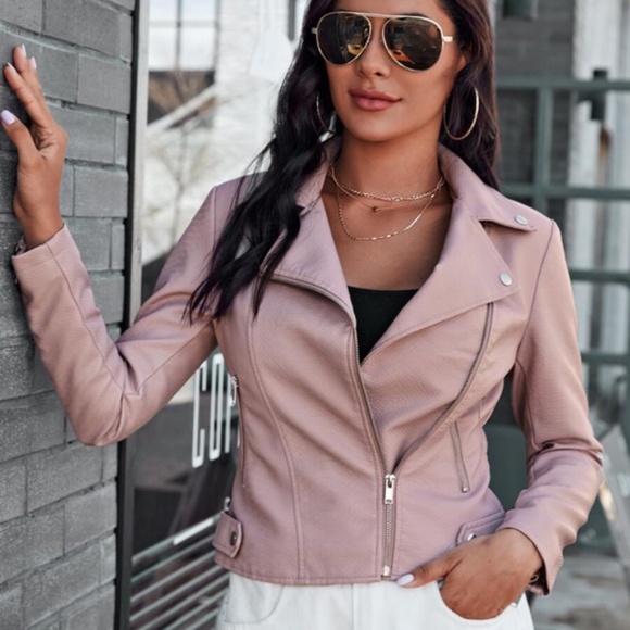 Jackets & Blazers - blush biker moto leather zipper motorcycle jacket